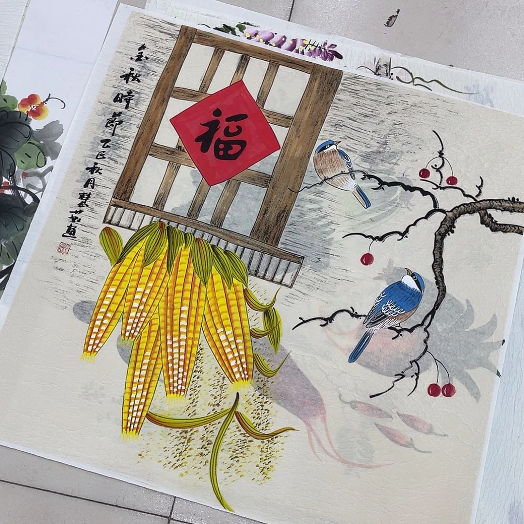 国画纯手绘的花鸟山水