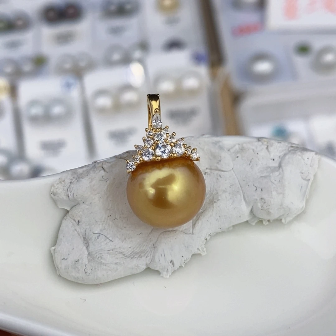 未镶嵌耳饰海水珍珠上新福利浓茶金吊坠银12.5mm
