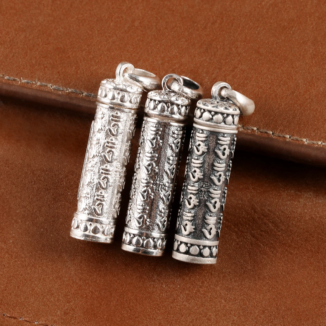 吊坠足银 本命年楞严咒嘎乌盒吊坠男女复古做旧可打开项坠挂件
