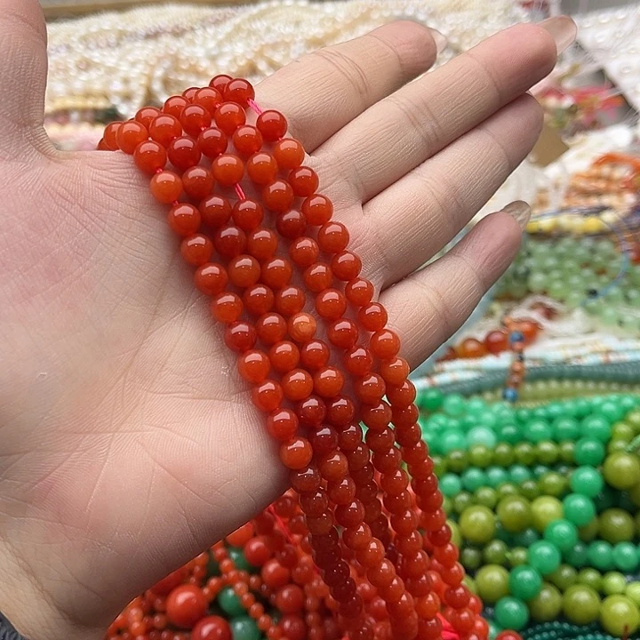 玛瑙/玉髓珠宝半成品未镶嵌一条6mm左右柿子红南红