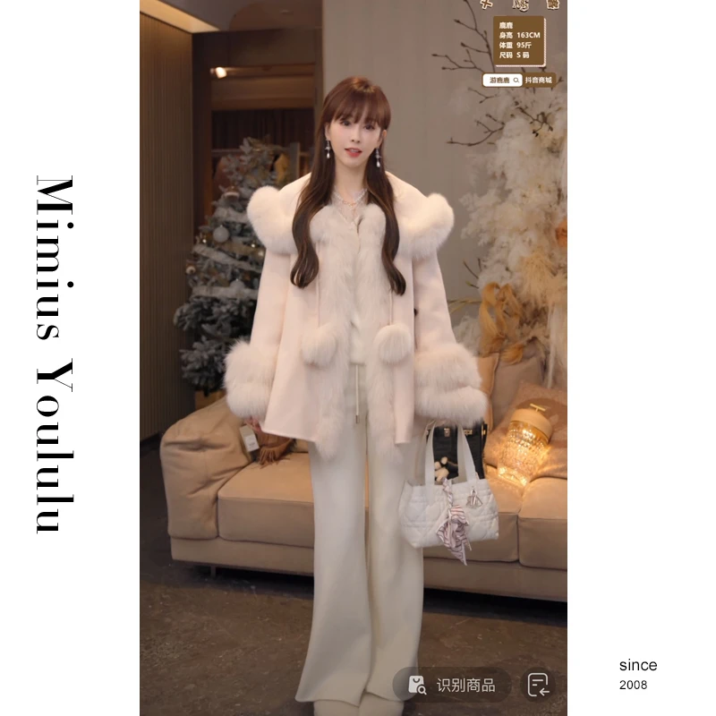 【mimius】&七七 雪球精灵狐狸毛呢外套(袖毛可拆) 汉服 F11207