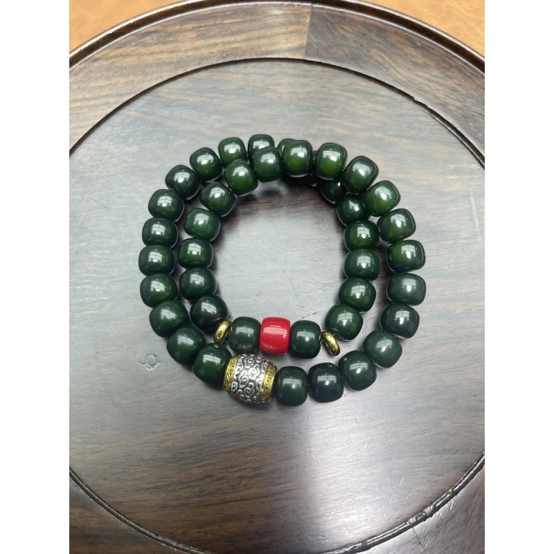 BTA0192 墨绿菩提根10*8mm双圈手链（无礼盒）