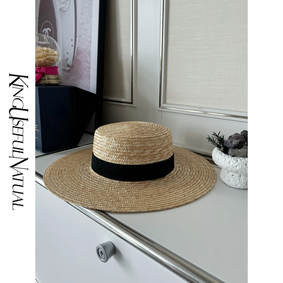 KUN【腔调一夏】老钱风单品 法式巴拿马平顶手工编织草帽