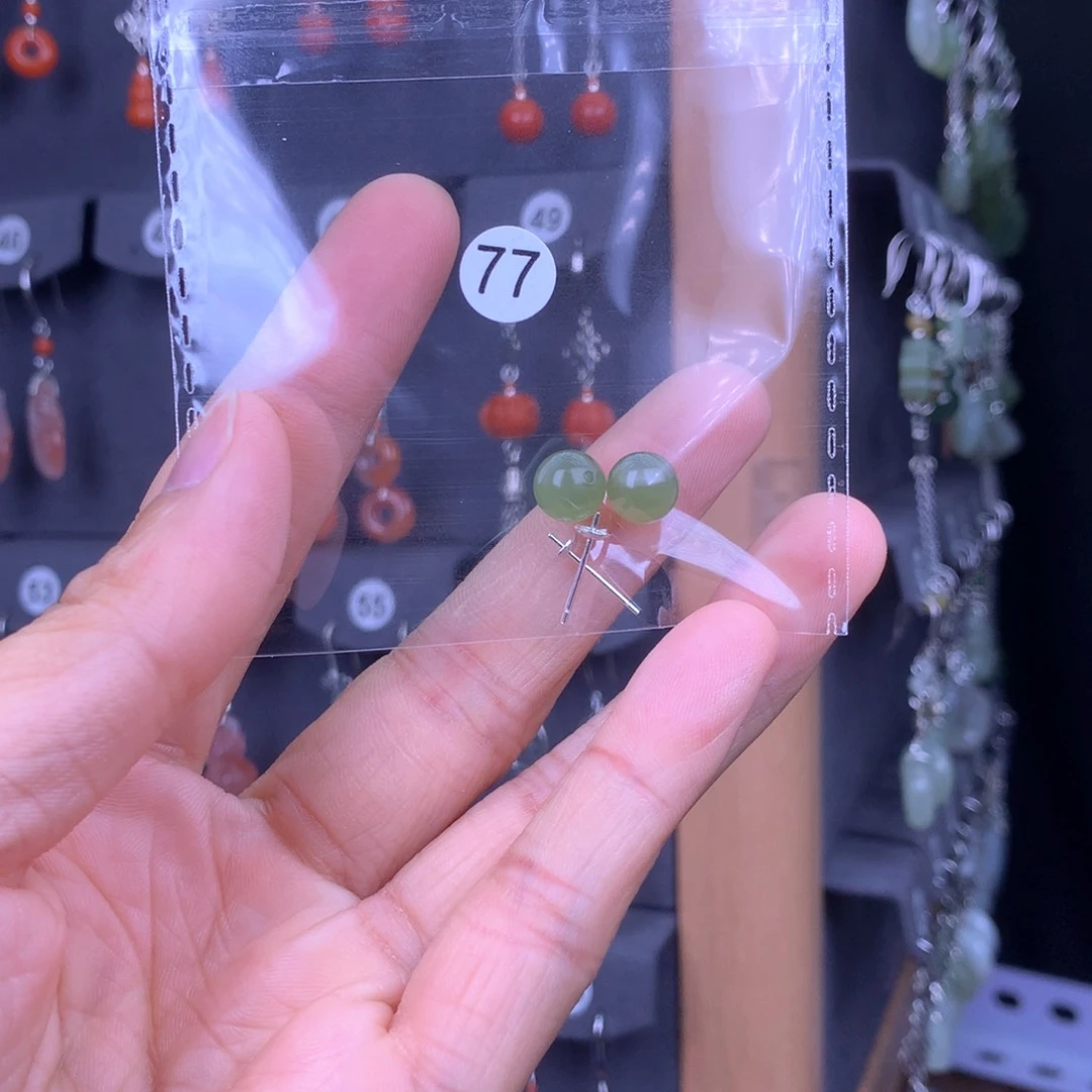 和田玉耳饰银S925镶嵌A****