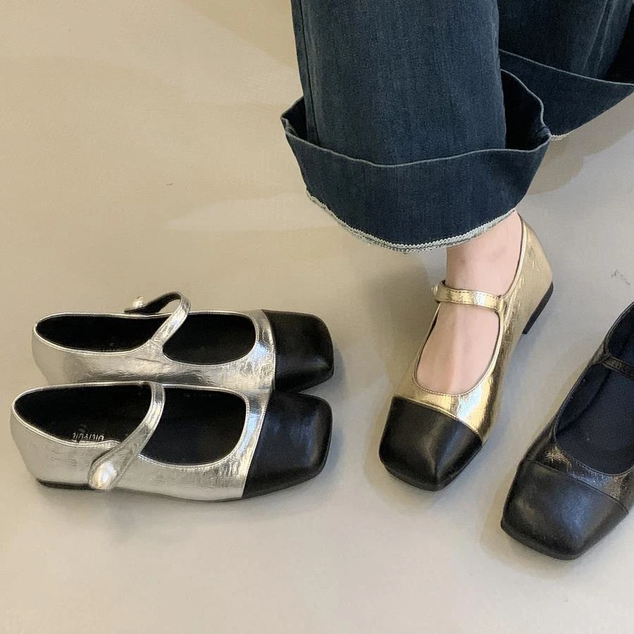 小香风内增高银色方头浅口单鞋女春季新款韩版厚底配裙子玛丽珍鞋