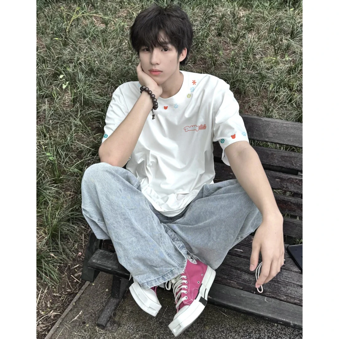 100%纯棉美式个性图案字母印花短袖男女休闲t恤夏季宽松休闲上衣