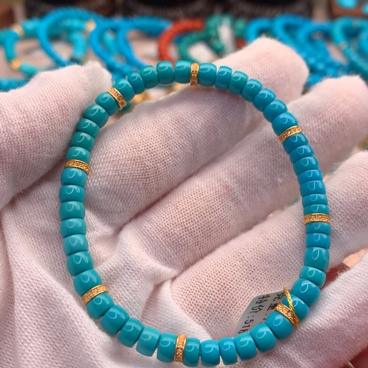 绿松石18K金镶嵌湖北天然原矿绿松石