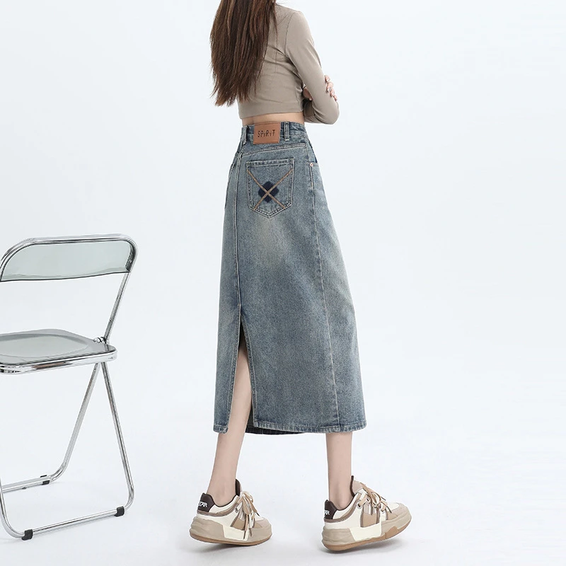 CHEERRO女装2025夏季新款牛仔半身裙开叉百搭中长款显瘦包臀裙女