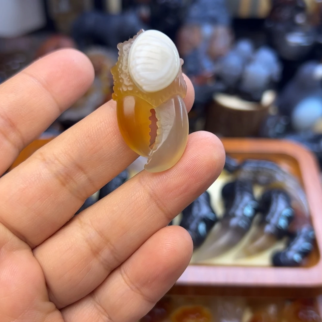 玛瑙/玉髓未镶嵌挂件摆件手玩件蟹钳