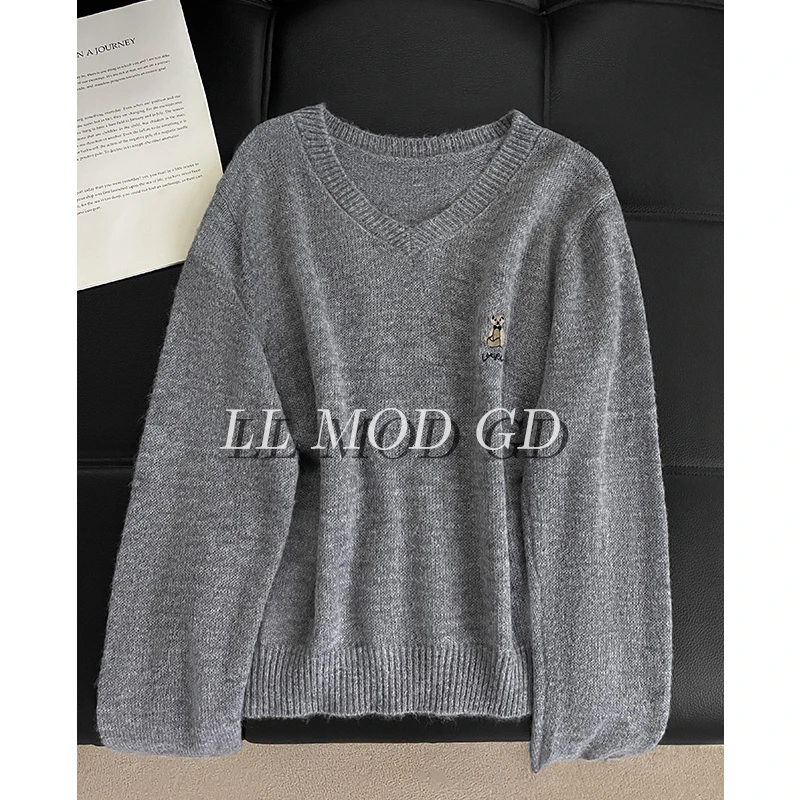 小熊饼干  针织衫2024秋季时尚百搭长袖V领套头上衣YLXR-253822