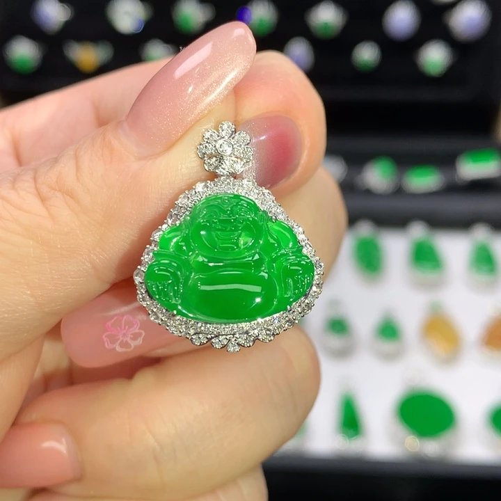 翡翠吊坠(不含链)18K金镶嵌