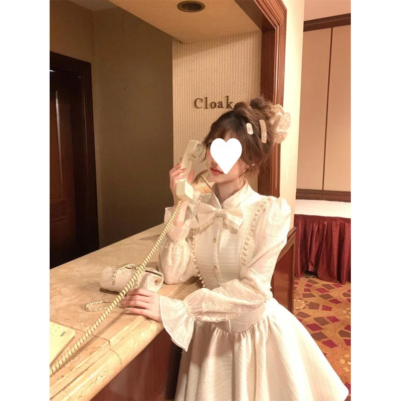 富家名媛千金小香风长袖连衣裙秋冬新款洋气收腰显瘦蓬蓬公主裙女