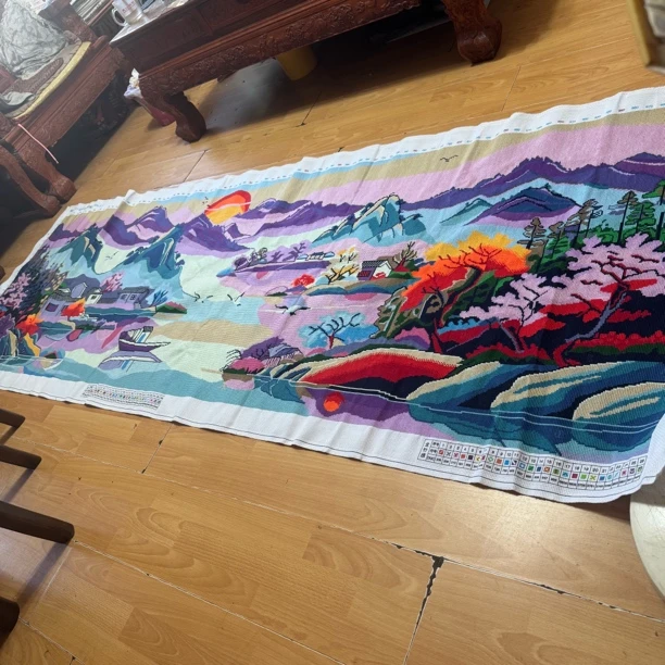纯手工十字绣成品人工绣好的图紫气东来紫气华章3米满绣客厅山水