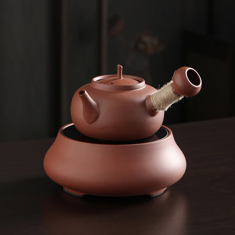 岳恒潮州红泥砂铫壶侧把煮水壶电陶炉煮茶器围炉煮茶烧水壶煮茶炉