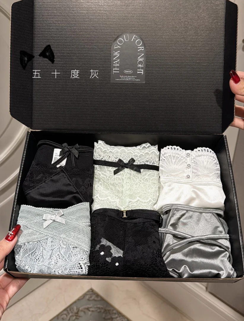 OTWOO 「五十度灰」（定制6条装）高智禁欲系蕾丝缎面女士女裤套组
