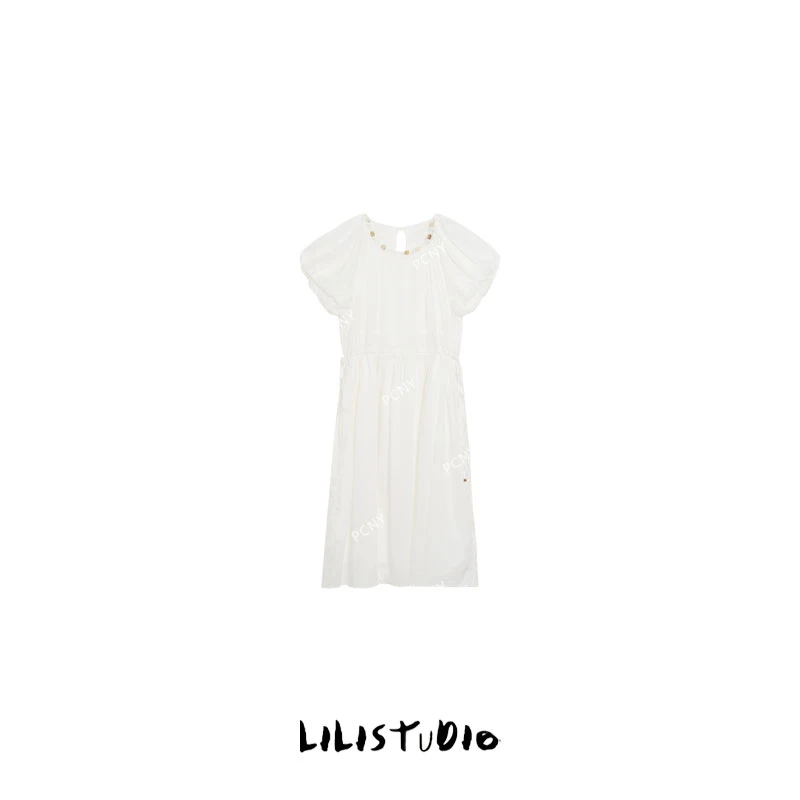 PCNY「云袖素羽」不理理夏季新款小众女装纯色简约收腰连衣裙女