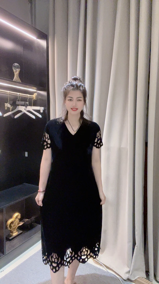 时尚大款显瘦洋气轻奢气质款烧花丝绒连衣裙