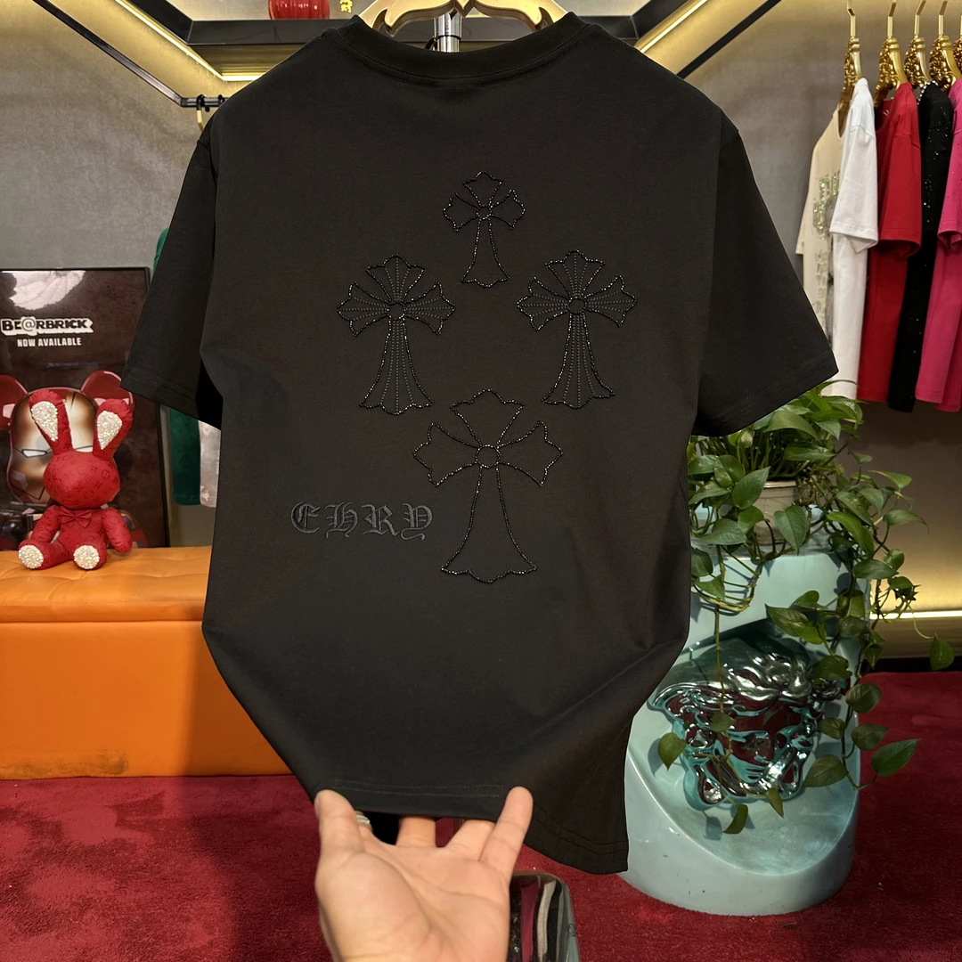 2025新款半袖串珠刺绣十字夏季短袖t恤男士短袖休闲7790801