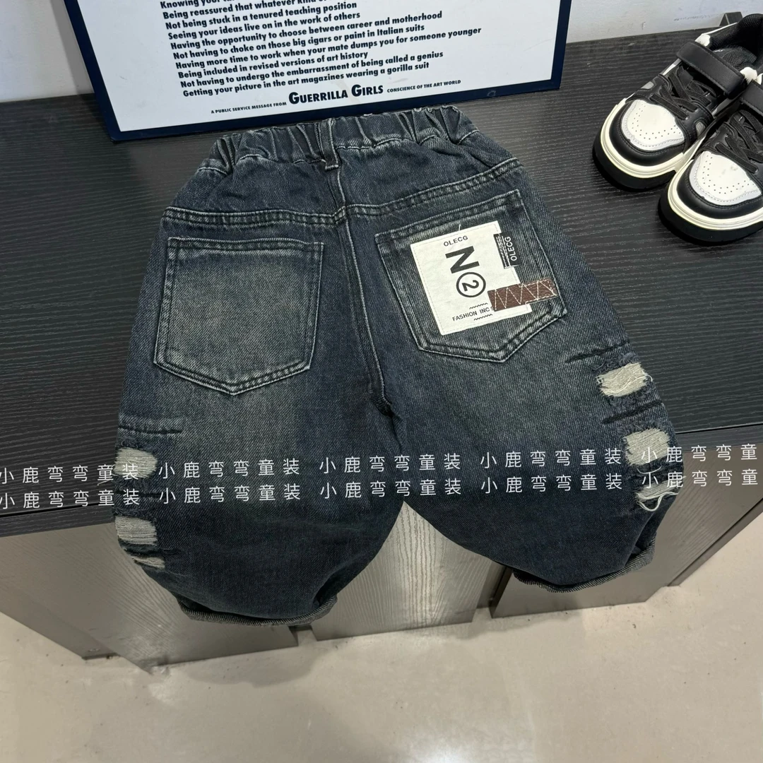 【小潮童】Q2506男童后袋白标牛仔2025新款男童破洞牛仔裤815