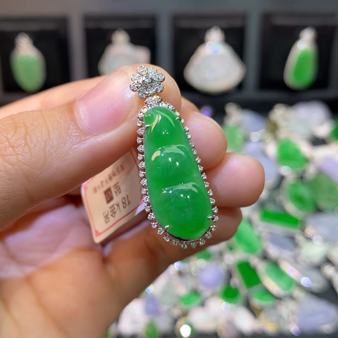 翡翠18K金镶嵌吊坠(不含链)
