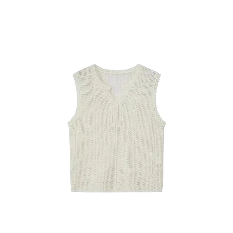 S506舒适镂空无袖叠穿背心显瘦2025夏季冰丝针织衫上衣洋气慵懒风