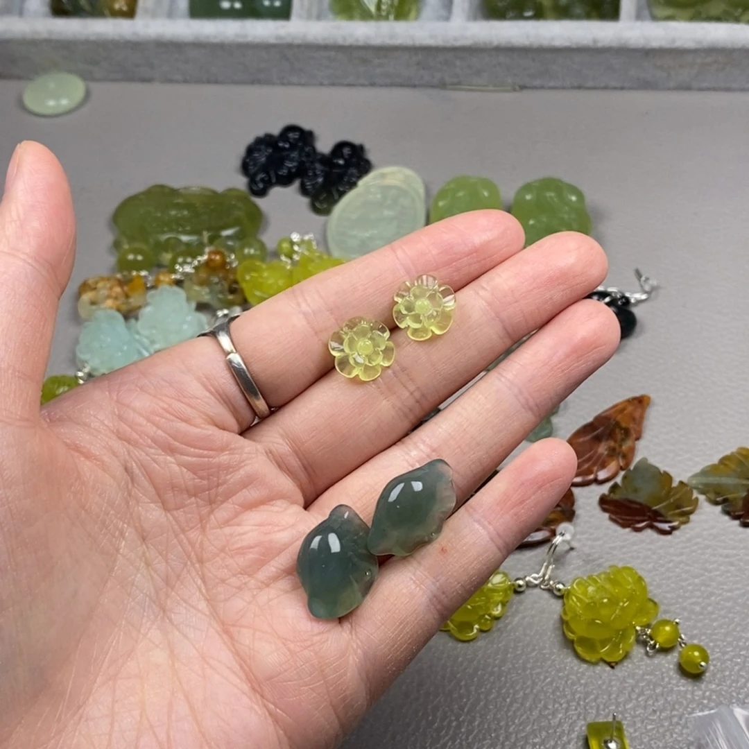 小***喵蛇纹石玉未镶嵌挂件耳坠耳环项链