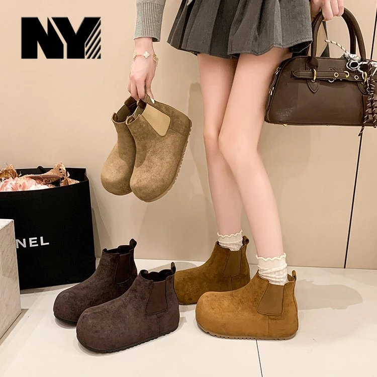 NY卡皮巴拉勃肯短靴子女2025年新款厚底增高鞋百搭轻便舒适烟筒靴