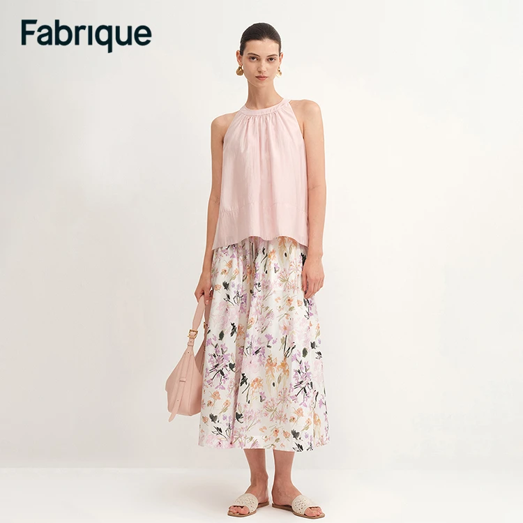 Fabrique Qara 【丘比特花园】春夏新款鸢尾印花纯棉伞型仙女裙半裙