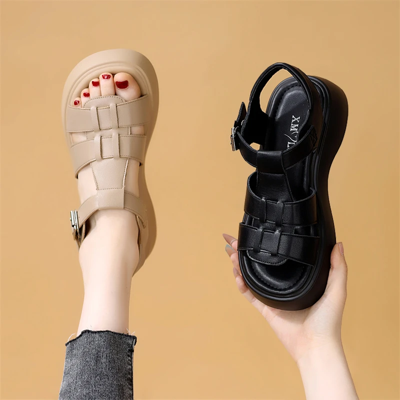 韩版百搭厚底罗马凉鞋女2025夏季新款时尚舒适软底显脚小沙滩鞋41