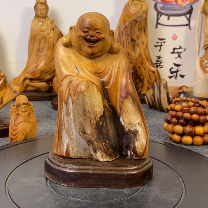 柏木太行崖柏弥勒佛摆件根雕工艺品