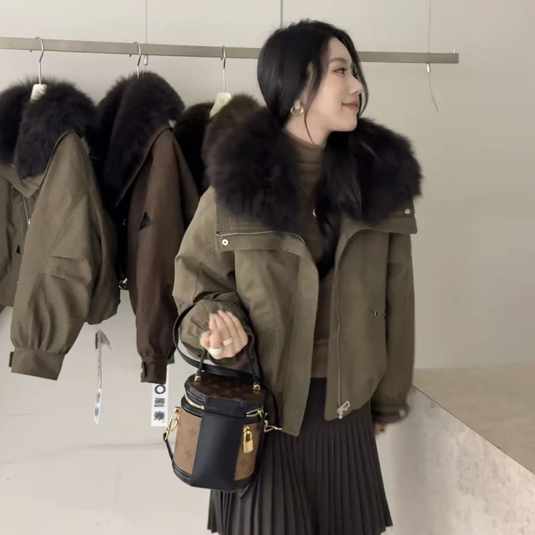 （刘敏服装）7883款复古设计感毛领加绒保暖短款外套时尚洋气女冬季