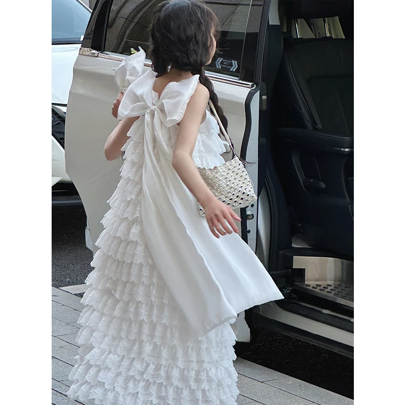 K28432蕾丝边女童吊带连衣裙2025新款夏装儿童无袖裙子休闲蛋糕裙