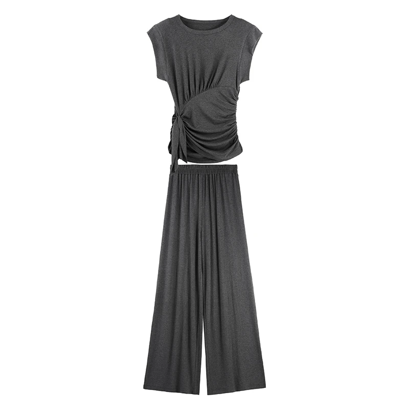 【七语专属】温柔风夏韩系设计褶皱绑带无袖收腰两件套SHBZC641316