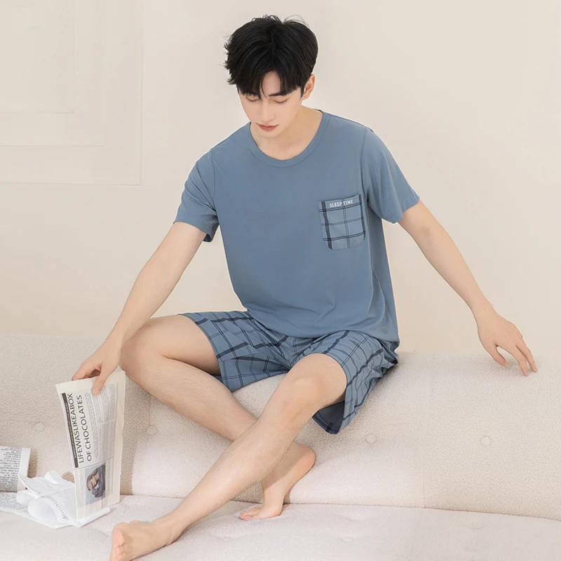 睡衣男夏季2025新款棉薄款短袖短裤凉感冰丝可外穿家居服休闲套装