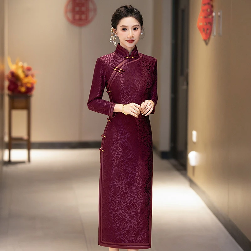 卿人婚宴妈妈礼服 2025新款喜妈妈旗袍 蕾丝长袖秋冬加绒