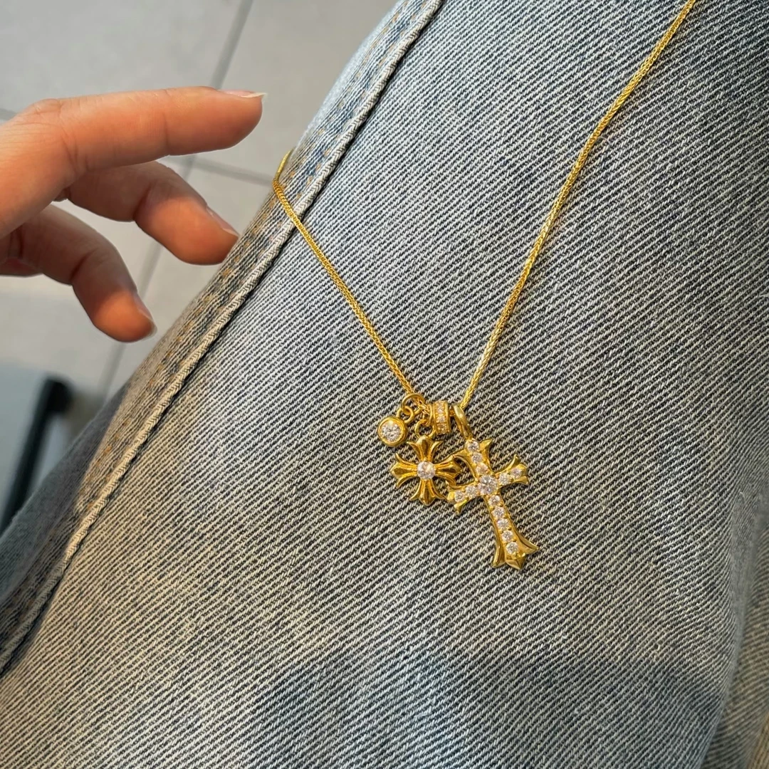 合金项链 新中式克罗心小众十字架项链时尚百搭送女友