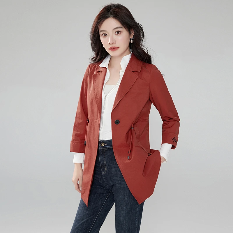 一粒扣抽绳系带风衣外套专柜折扣女装2025春51HH0J0006