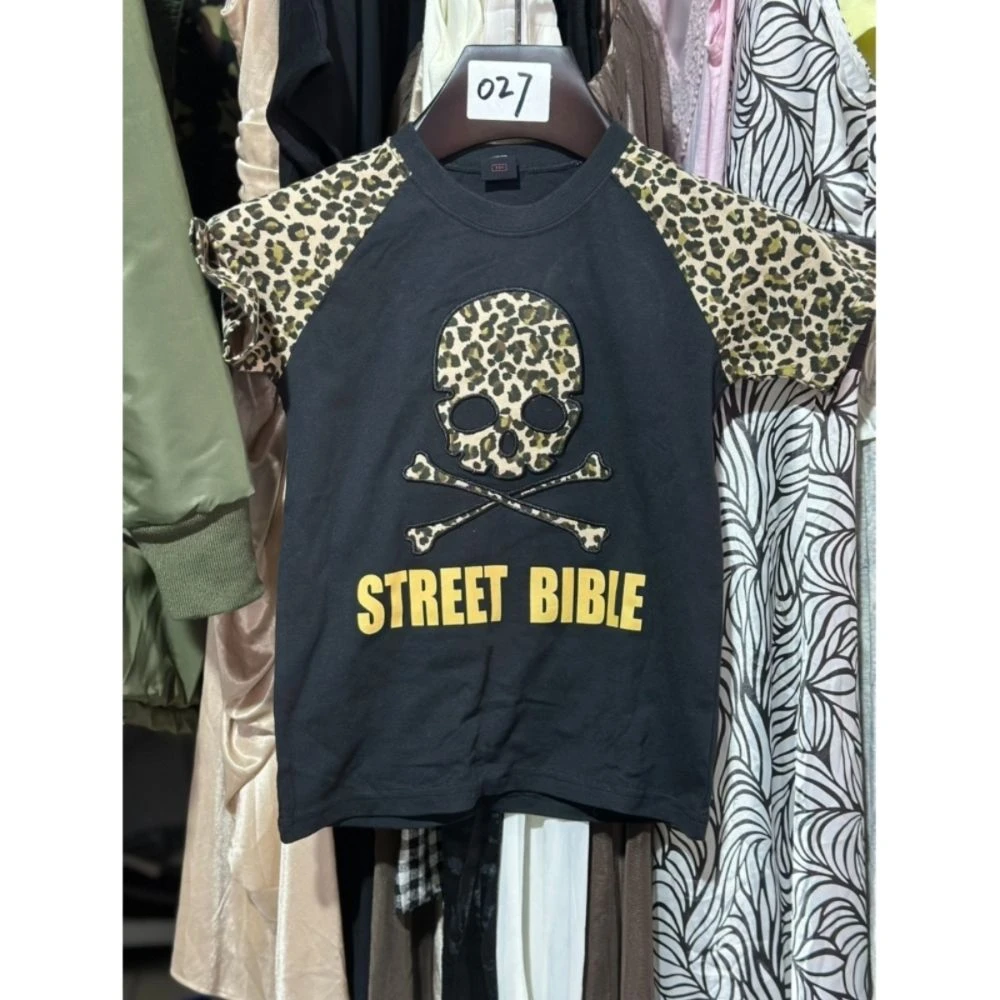 日牌中古着亚文化朋克短袖T恤vintage复古豹纹刺绣辣妹短款上衣夏