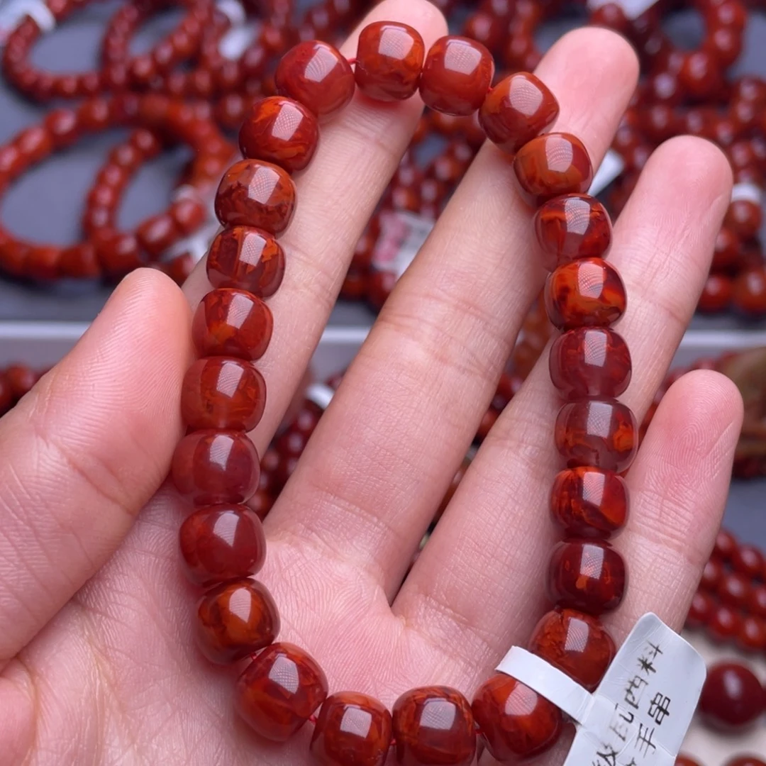 南红玛瑙未镶嵌其他9mm顶级瓦西牛血红妖火焰老型手串