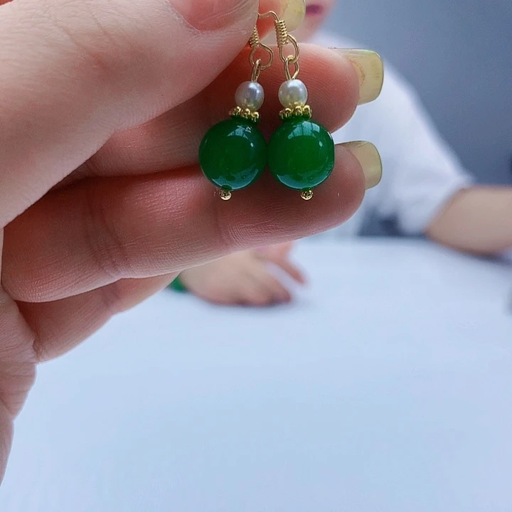 翡翠银S925镀金镶嵌耳饰耳钉4