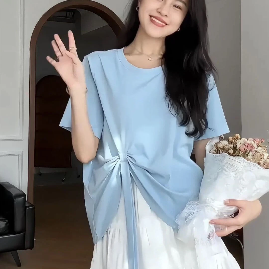 女士夏套装2025新款小个子不规则宽松显瘦短袖上衣短裙时尚两件套