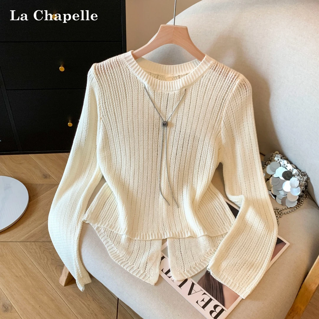 拉夏贝尔法式镂空针织衫高级小众上衣女2025秋季新内搭长袖打底衫