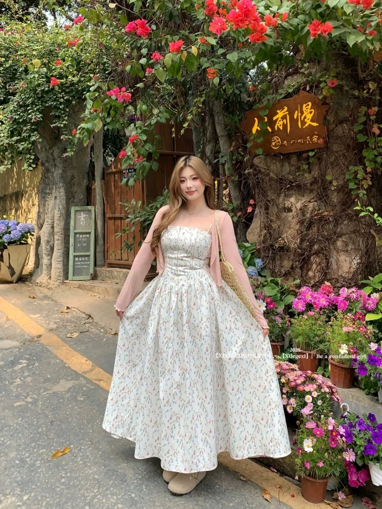 【PPEIQI】"茉香风浅"微胖度假风法式气质吊带连衣裙显瘦女夏