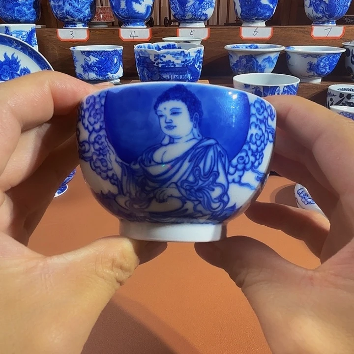 正***行青花手工手绘杯子