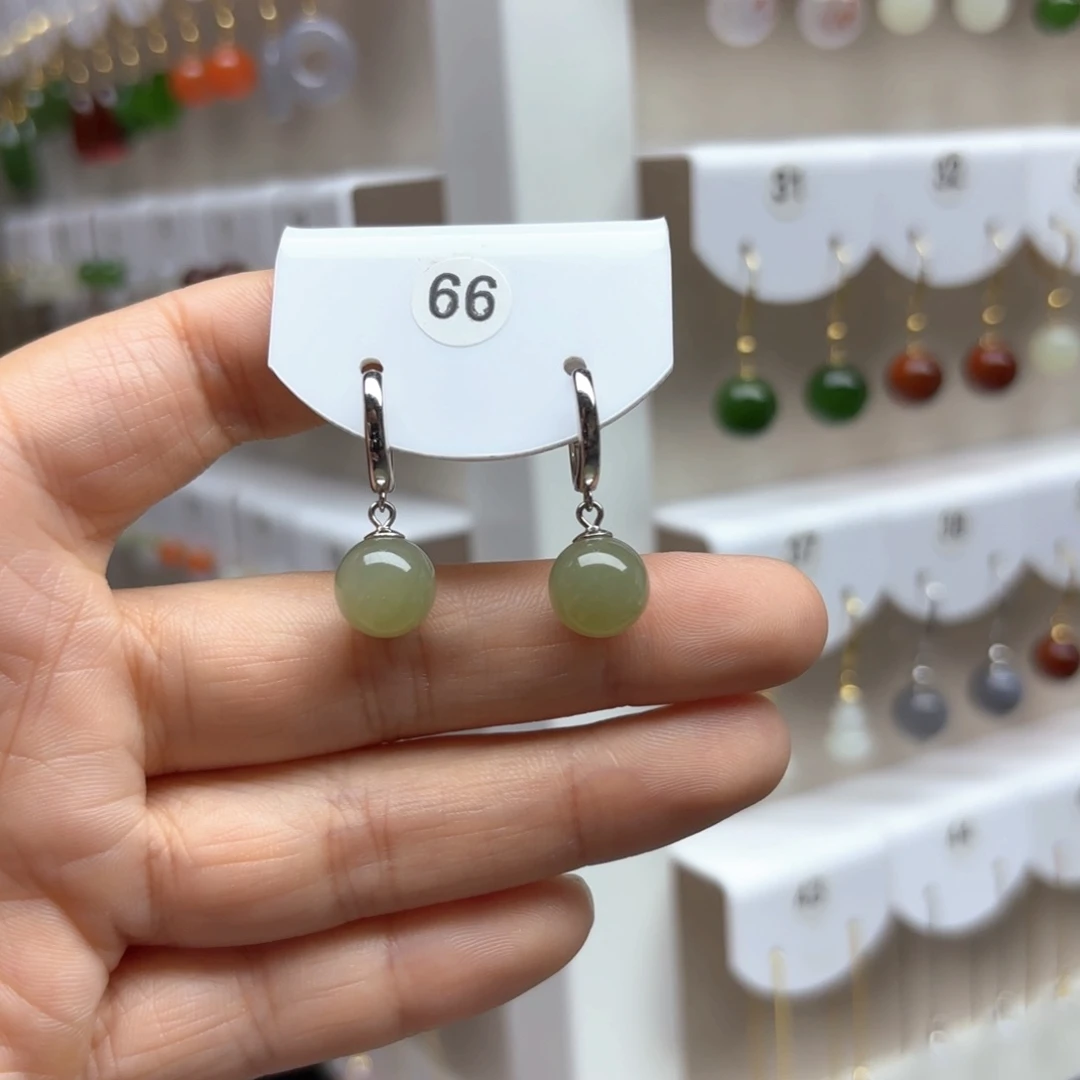 和田玉银S925镶嵌耳饰