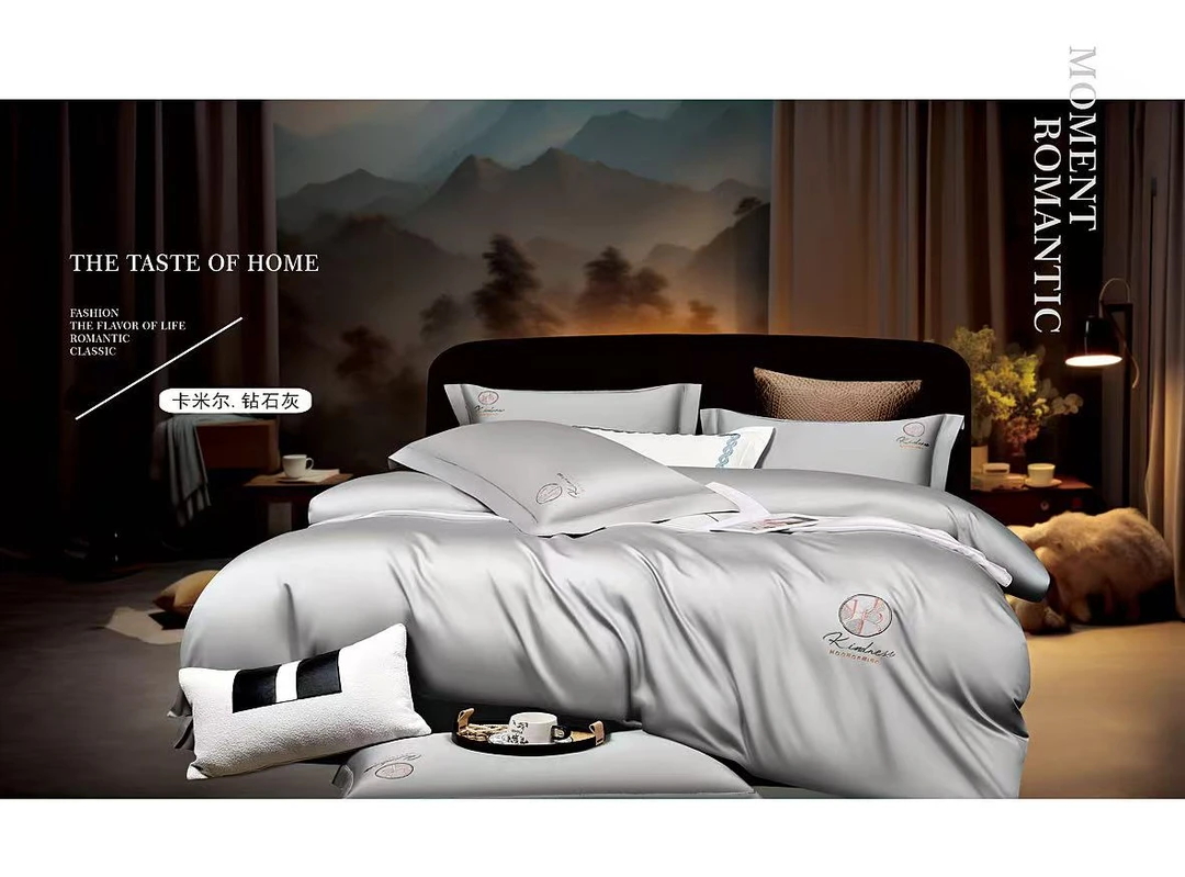 全棉绣花四件套透气秋季床品套件床品欧式绗缝工艺简约床上用品