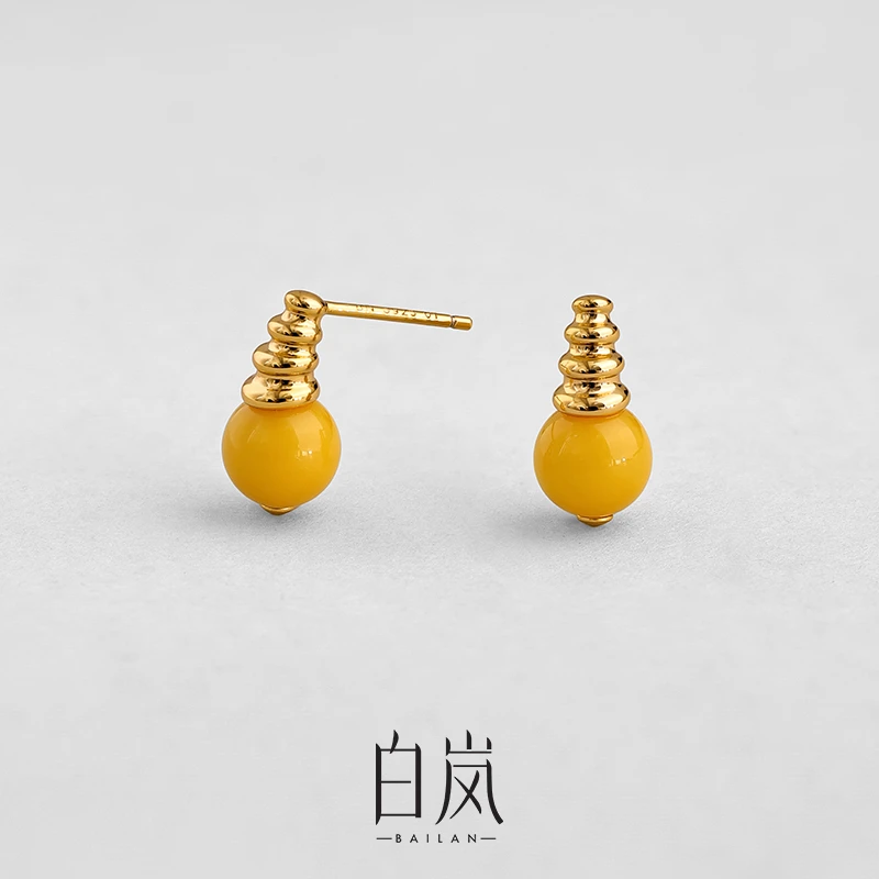 白岚环纹蜜蜡耳钉女简约气质耳饰新款百搭耳环ED4380