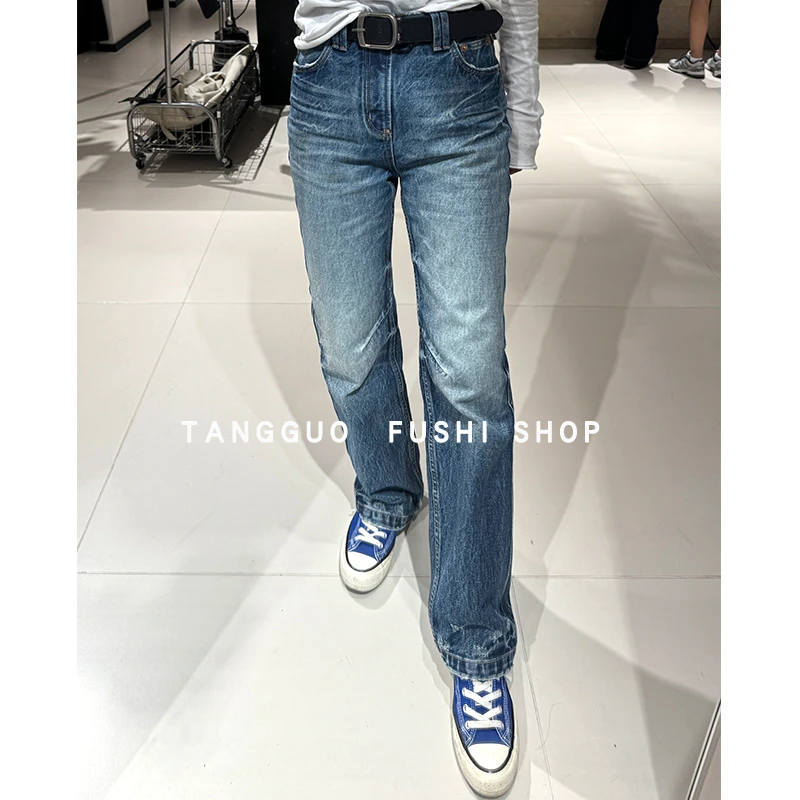 无弹秋季『原牛仔』窄版直筒裤女牛仔裤长裤复古休闲69946