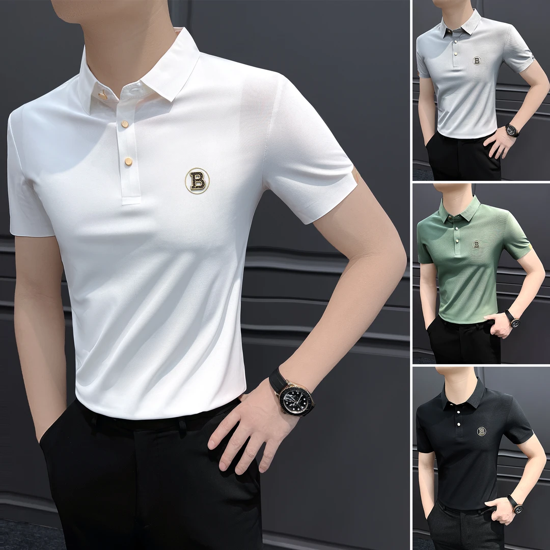 字母冰丝短袖POLO衫男款爆款2025新款商务休闲夏季款男士t恤短袖