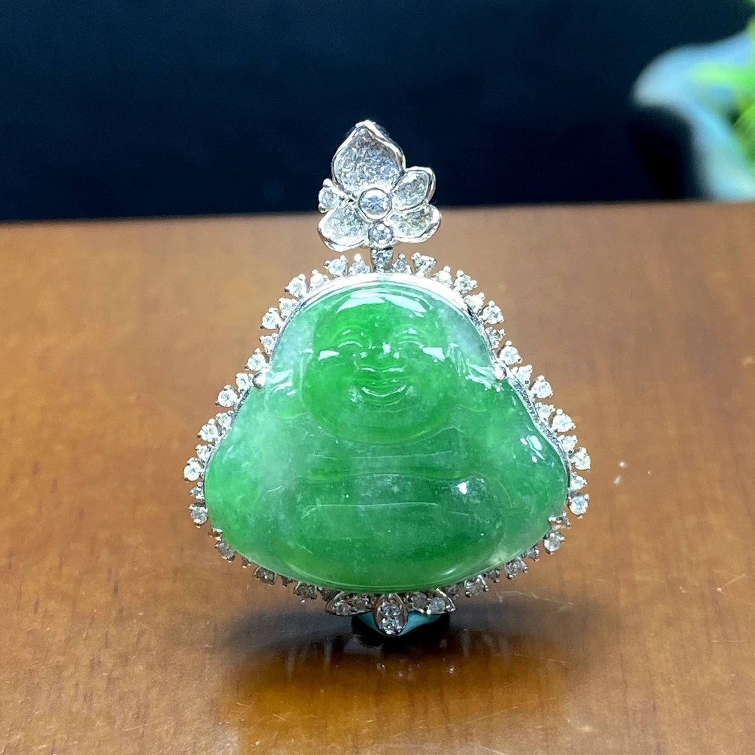 RX22天然缅甸A货翡翠金镶绿佛公/022049/北京中保拍卖